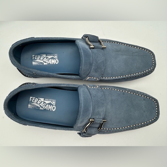Salvatore Ferragamo Men Driving Suede Blue Moccasin Loafers Logo Sz 9 D - Picture 14 of 16